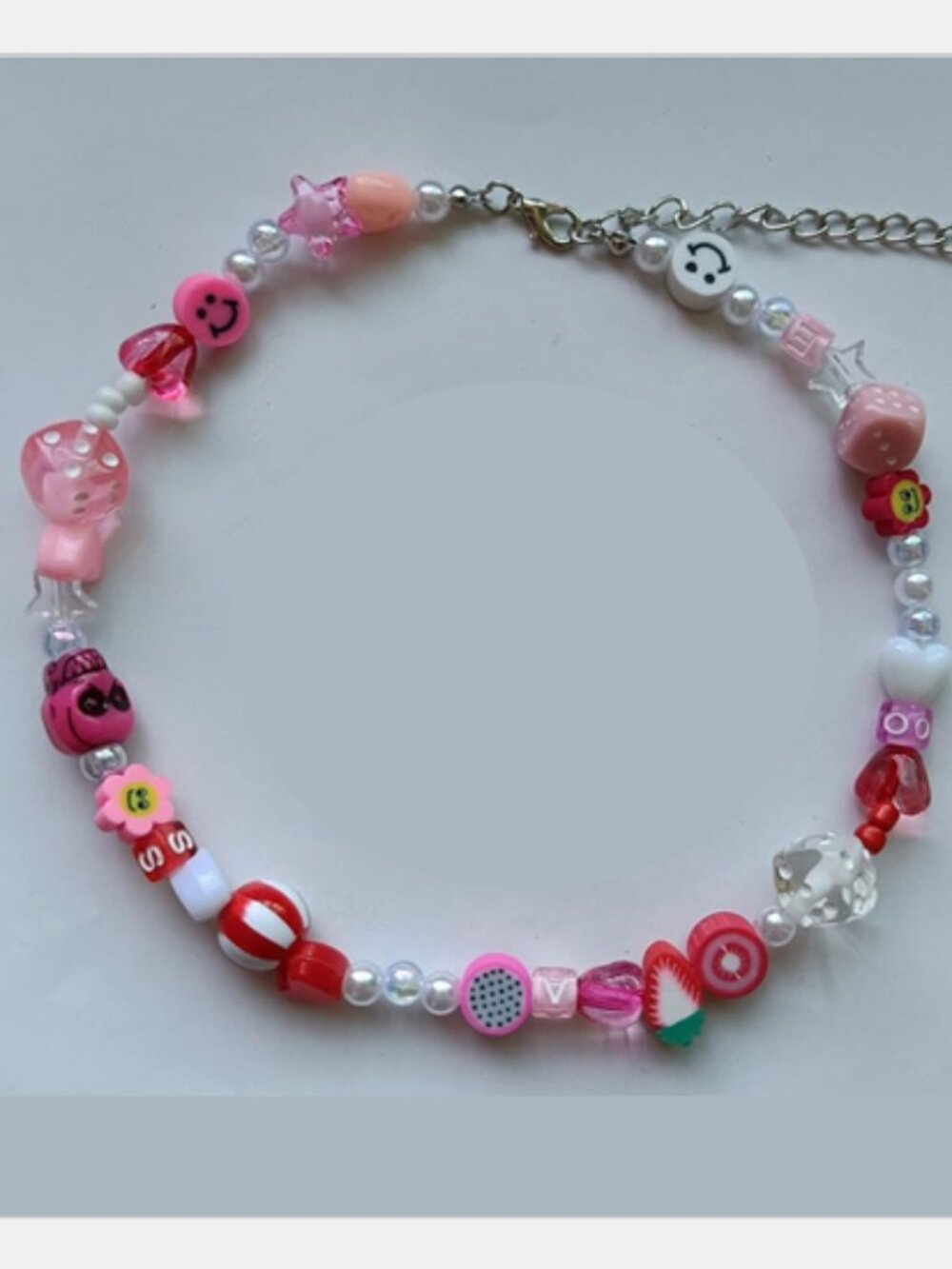 Free People Pink and Red Beaded Indie Sleaze Novelty Charm Statement Necklace